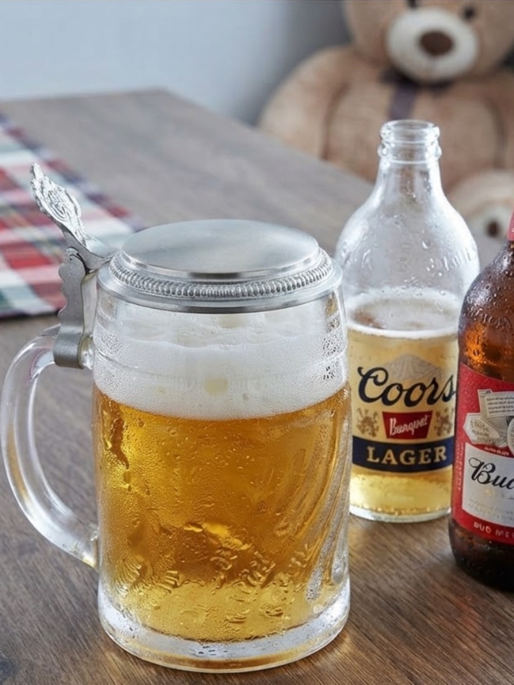 Vintage Clear Glass Beer Tankard with Pewter Lid 500ml